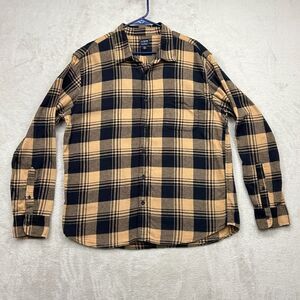 JCrew Mens Tan Black Plaid Midweight Flannel Long Sleeve Button Casual Shirt XXL